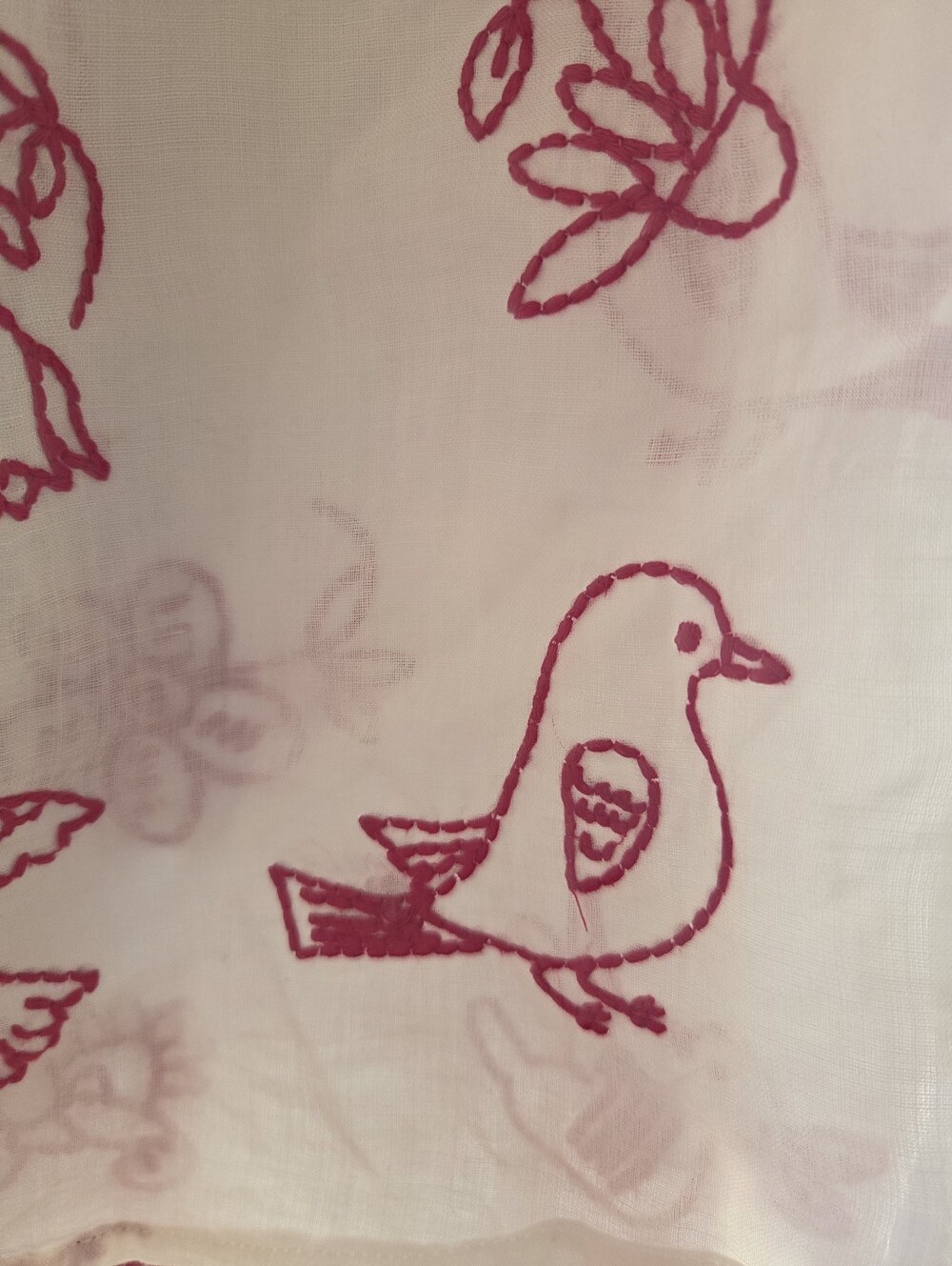 Sundance Ramie Embroidered Bird Blouse Medium White Pink Boho Cottagecore - Picture 5 of 9